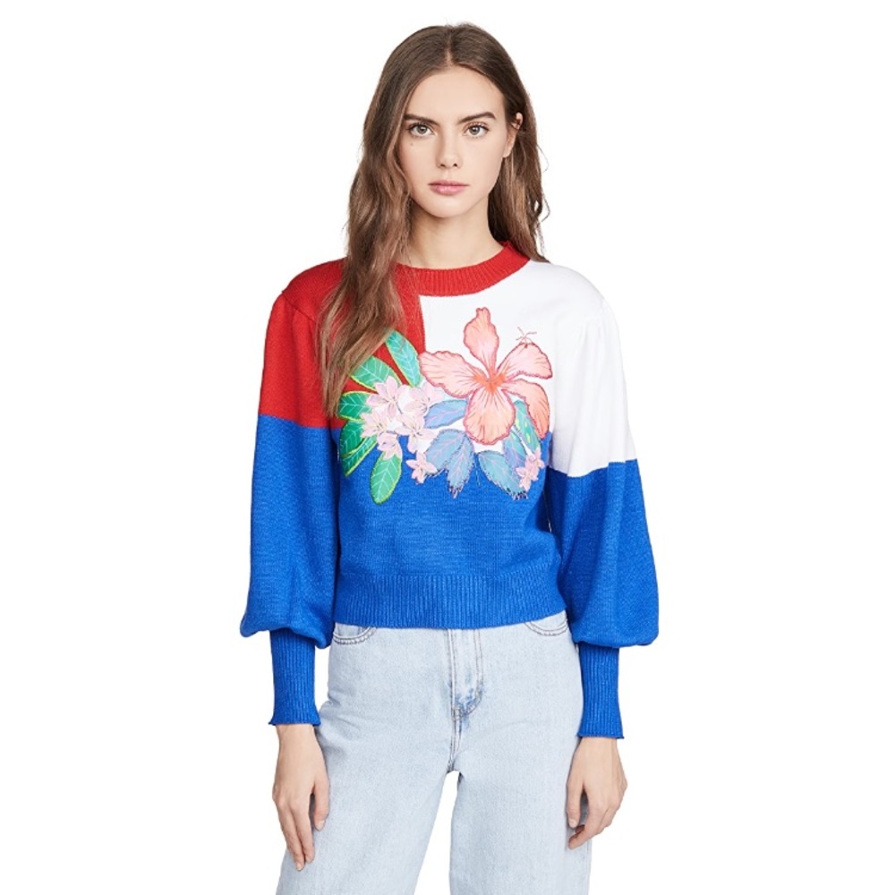 Farm Rio Tropical Floral Color Block Sweater XS